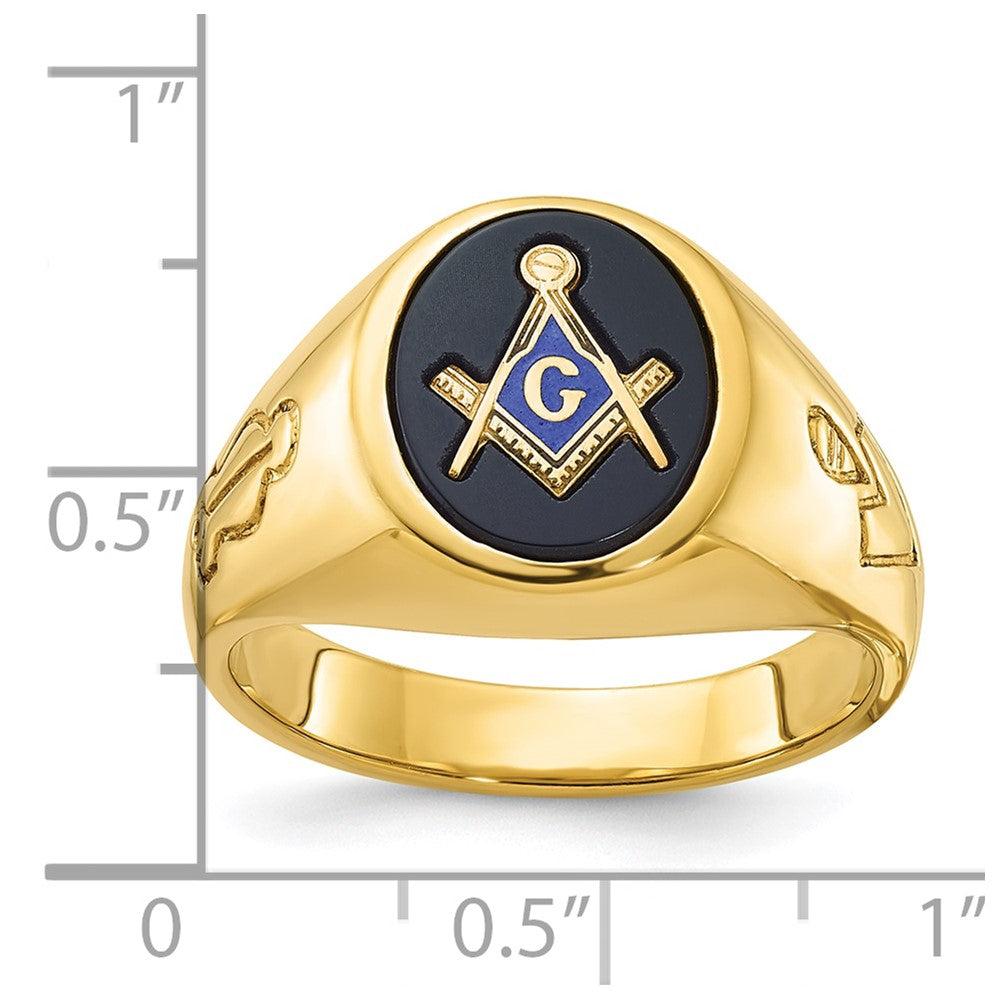 IBGoodman 14k Men's Polished and Grooved with Oval Onyx Blue Lodge Master Masonic Ring