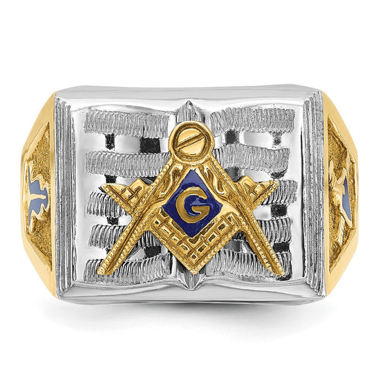 IBGoodman 14k Two-tone Men's Polished and Textured with Blue Enamel Blue Lodge Master Masonic Ring