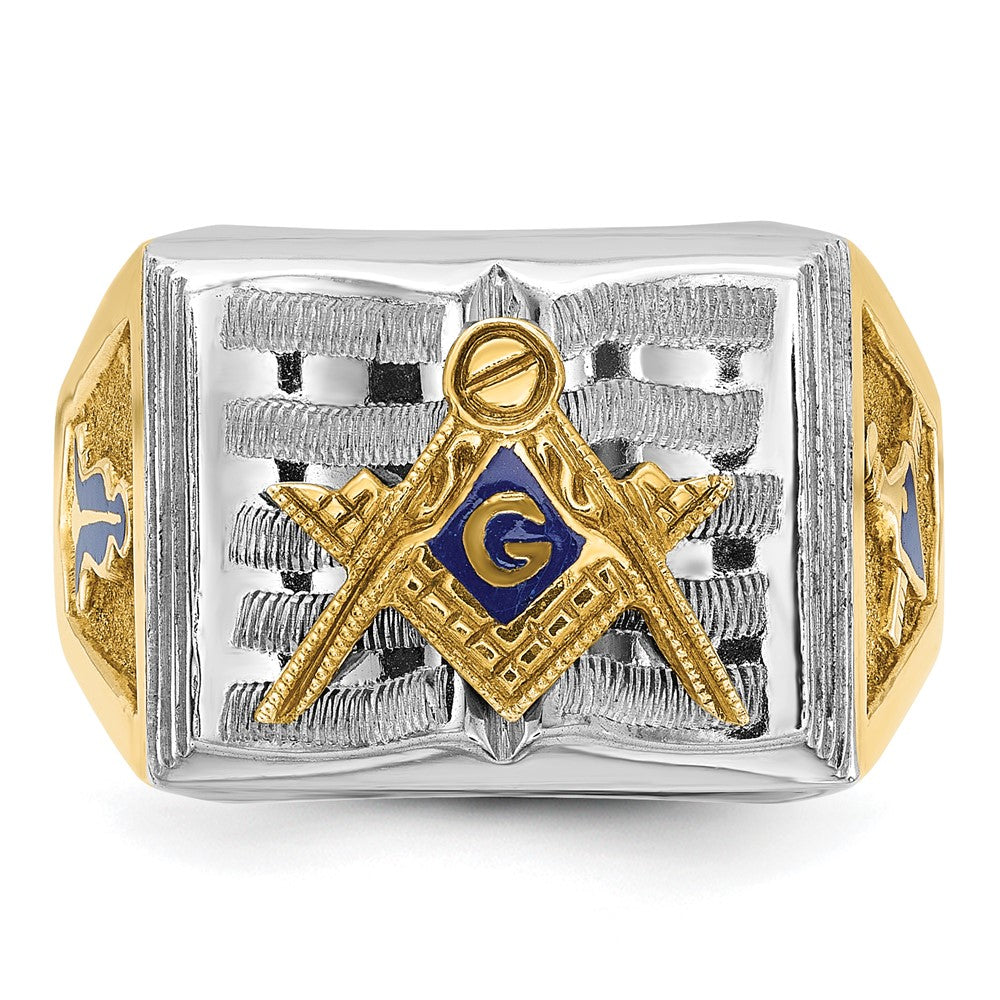 IBGoodman 14k Two-tone Men's Polished and Textured with Blue Enamel Blue Lodge Master Masonic Ring