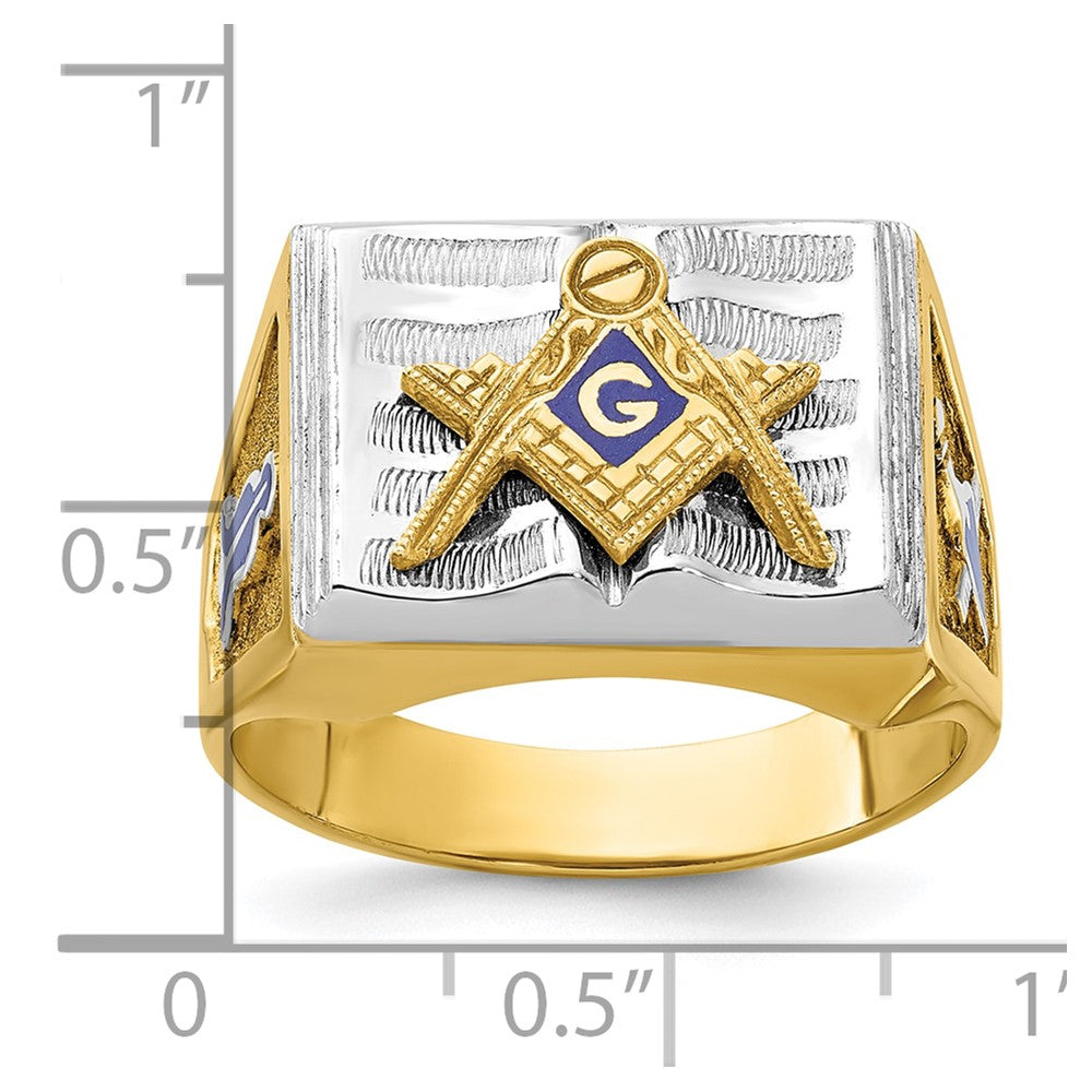 IBGoodman 14k Two-tone Men's Polished and Textured with Blue Enamel Blue Lodge Master Masonic Ring