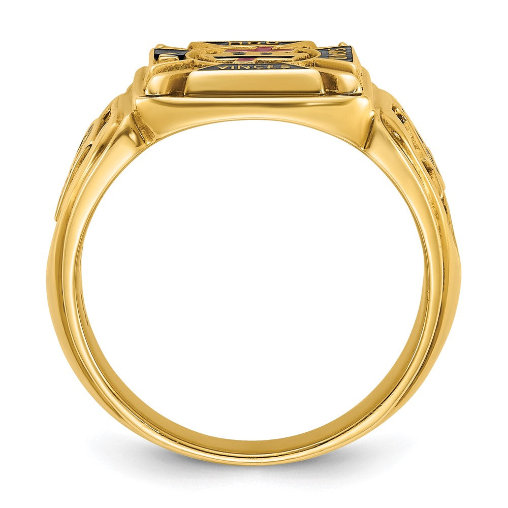 10k Men's Polished and Textured with Multi-color Enamel Knights Templar Masonic Ring