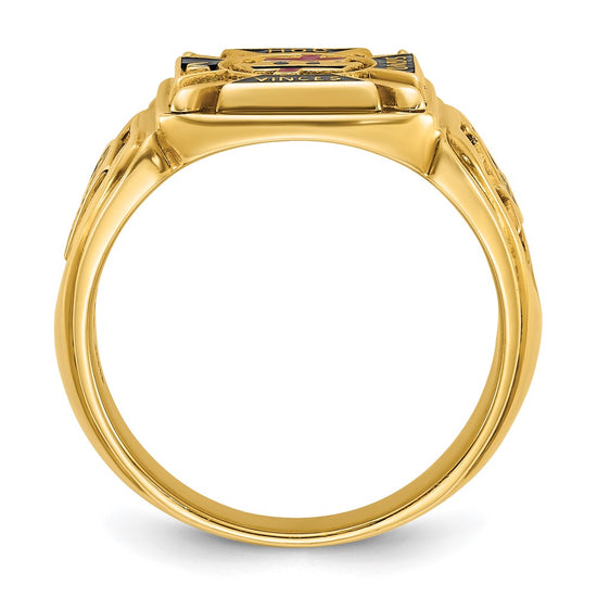 10k Men's Polished and Textured with Multi-color Enamel Knights Templar Masonic Ring