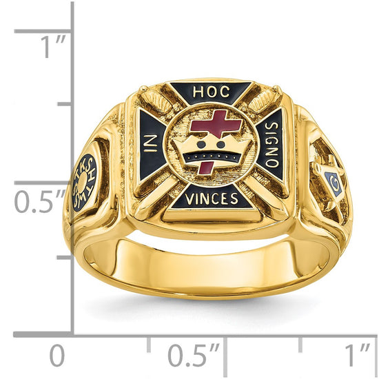 10k Men's Polished and Textured with Multi-color Enamel Knights Templar Masonic Ring