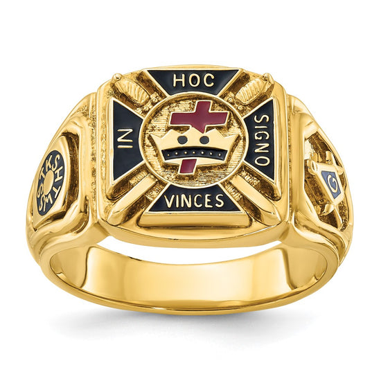 10k Men's Polished and Textured with Multi-color Enamel Knights Templar Masonic Ring