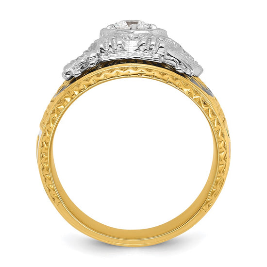 14k Two-tone Men's Polished and Textured with Multi-color Enamel and Diamond 32nd Degree Scottish Rite Masonic Ring