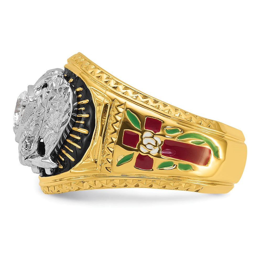 14k Two-tone Men's Polished and Textured with Multi-color Enamel and Diamond 32nd Degree Scottish Rite Masonic Ring