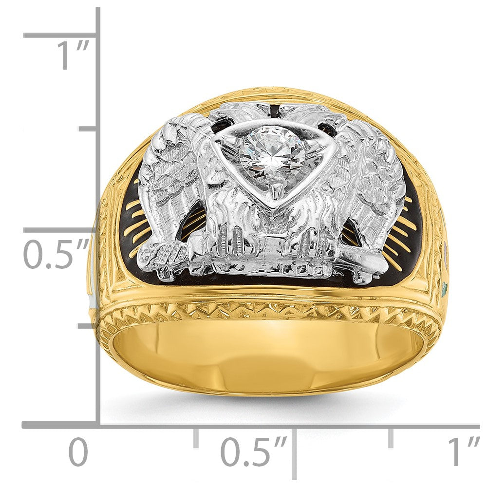 14k Two-tone Men's Polished and Textured with Multi-color Enamel and Diamond 32nd Degree Scottish Rite Masonic Ring