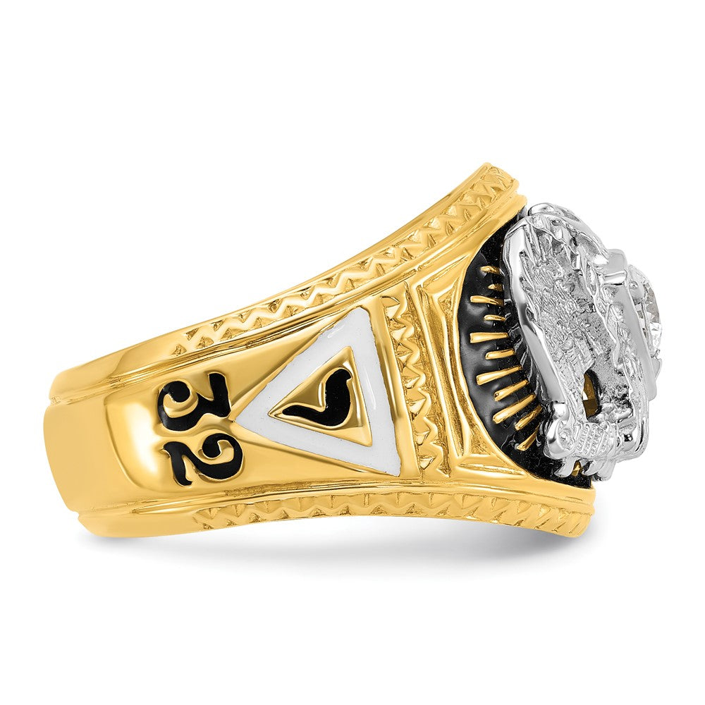 14k Two-tone Men's Polished and Textured with Multi-color Enamel and Diamond 32nd Degree Scottish Rite Masonic Ring