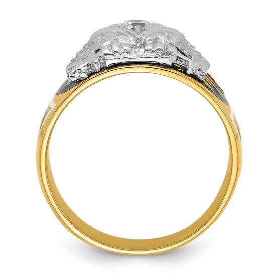 14k Two-tone Men's Polished and Textured with Multi-color Enamel and Diamond 32nd Degree Scottish Rite Masonic Ring