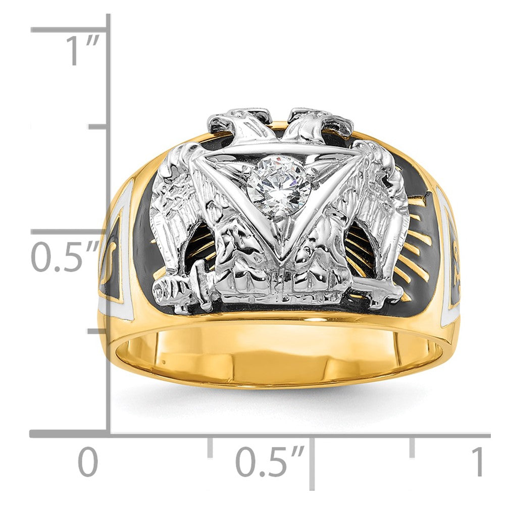 14k Two-tone Men's Polished and Textured with Multi-color Enamel and Diamond 32nd Degree Scottish Rite Masonic Ring