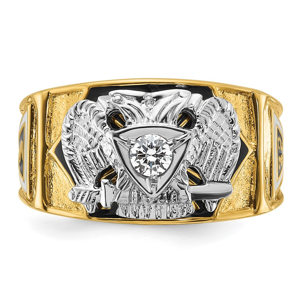 14k Two-tone Men's Polished and Textured with Multi-color Enamel and Diamond 32nd Degree Scottish Rite Masonic Ring