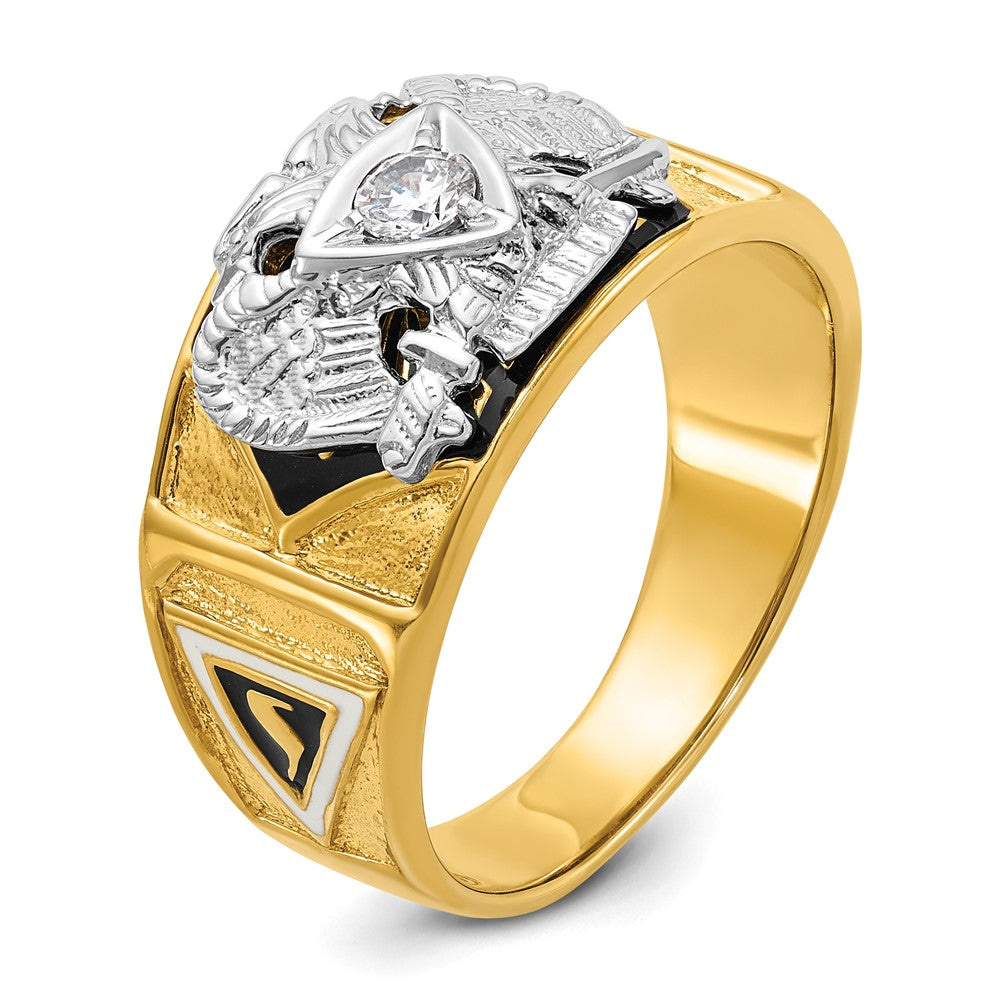 14k Two-tone Men's Polished and Textured with Multi-color Enamel and Diamond 32nd Degree Scottish Rite Masonic Ring