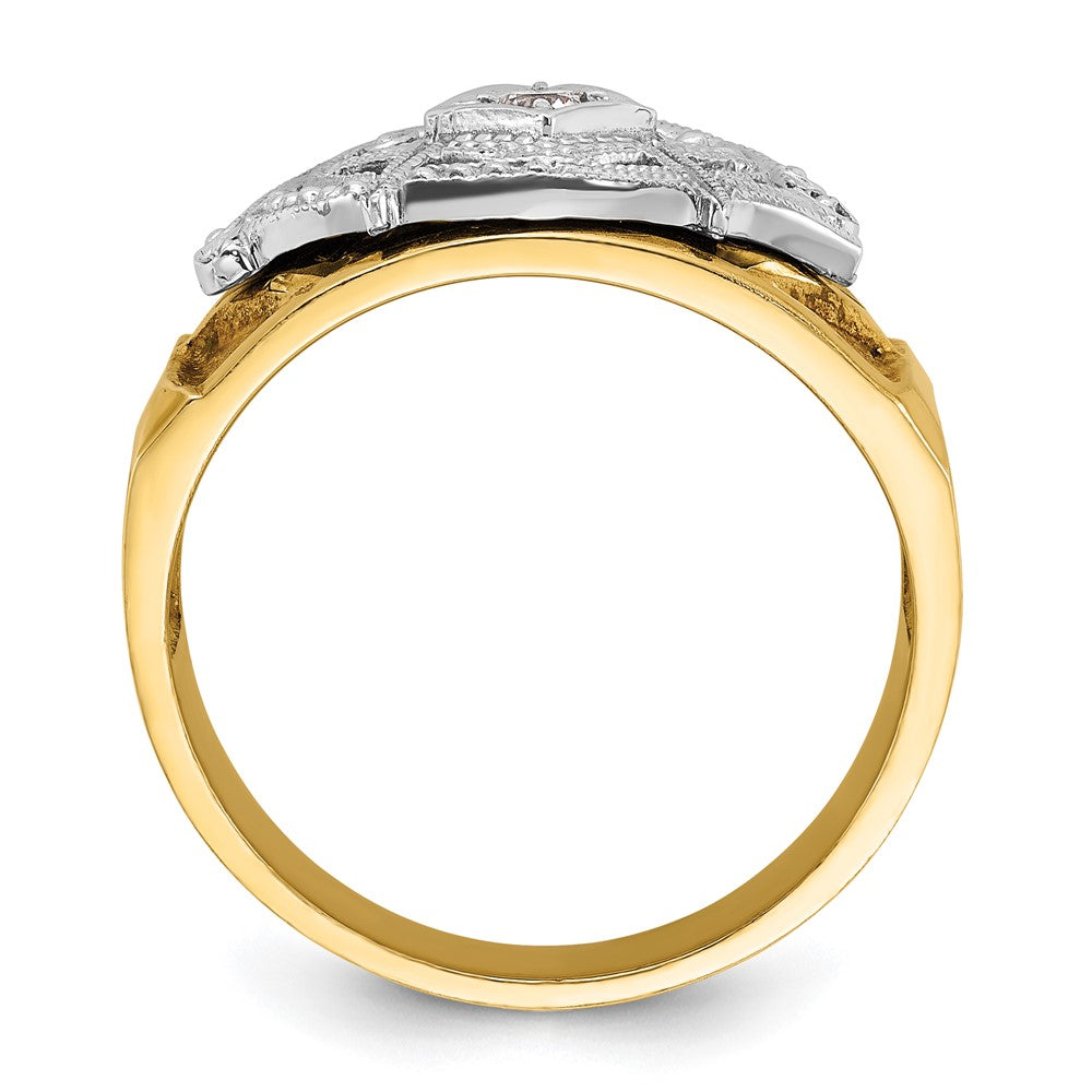 14k Two-tone Men's Polished and Textured with Blue and Black Enamel Diamond Blue Lodge Master Masonic Ring