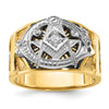 14k Two-tone Men's Polished and Textured with Blue and Black Enamel Diamond Blue Lodge Master Masonic Ring