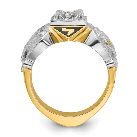 10k Two-tone Men's Polished and Textured with Multi-color Enamel and Diamond Double Eagle Masonic Shriner's Ring