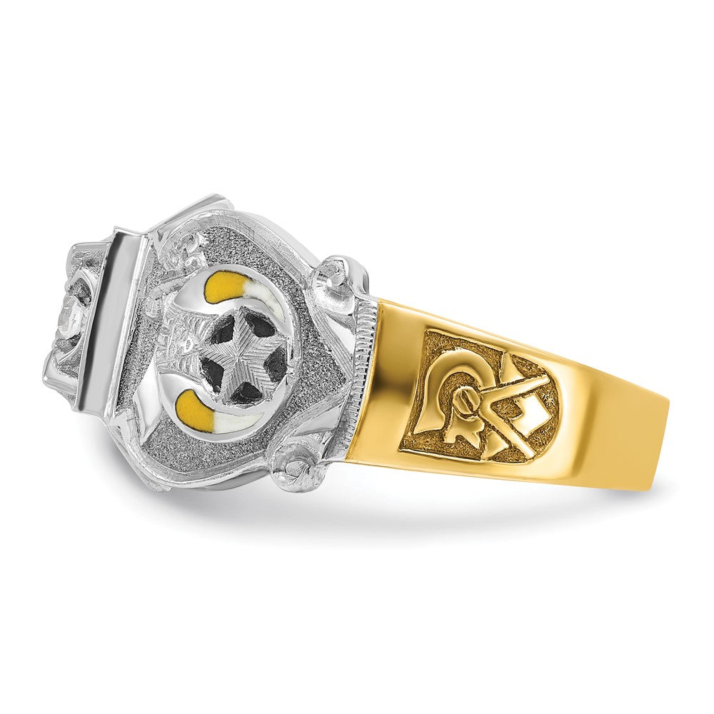 10k Two-tone Men's Polished and Textured with Multi-color Enamel and Diamond Double Eagle Masonic Shriner's Ring