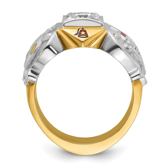IBGoodman 14k Two-tone Men's Polished and Textured with Multi-color Enamel and Diamond Knights Templar Masonic Shriner's Ring