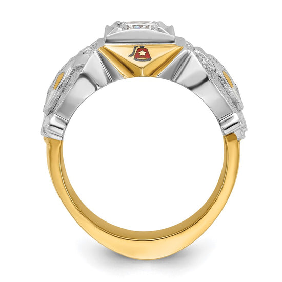 14k Two-tone Men's Polished and Textured with Multi-color Enamel and Diamond Masonic Shriner's Ring