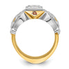 14k Two-tone Men's Polished and Textured with Multi-color Enamel and Diamond Masonic Shriner's Ring