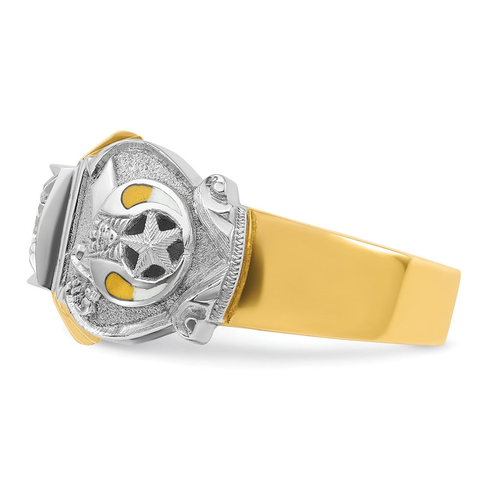 14k Two-tone Men's Polished and Textured with Multi-color Enamel and Diamond Masonic Shriner's Ring