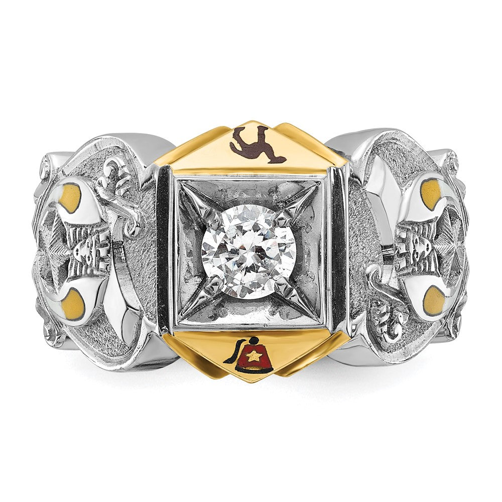 14k Two-tone Men's Polished and Textured with Multi-color Enamel and Diamond Masonic Shriner's Ring