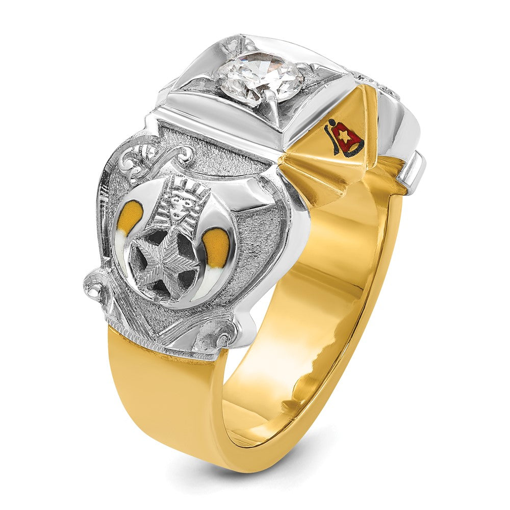 14k Two-tone Men's Polished and Textured with Multi-color Enamel and Diamond Masonic Shriner's Ring