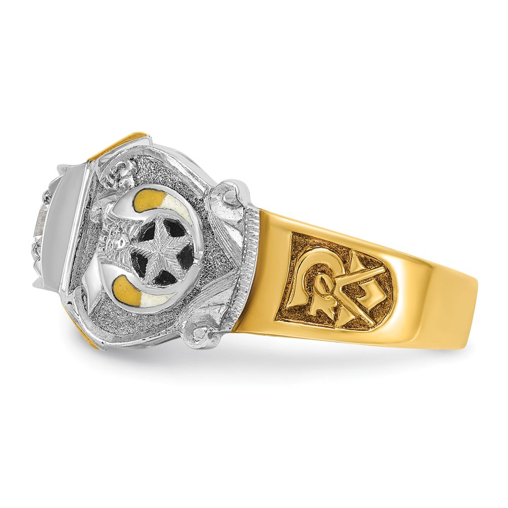 14k Two-tone Men's Polished and Textured with Black Enamel and Diamond Double Eagle Masonic Shriner's Ring