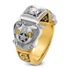 14k Two-tone Men's Polished and Textured with Black Enamel and Diamond Double Eagle Masonic Shriner's Ring