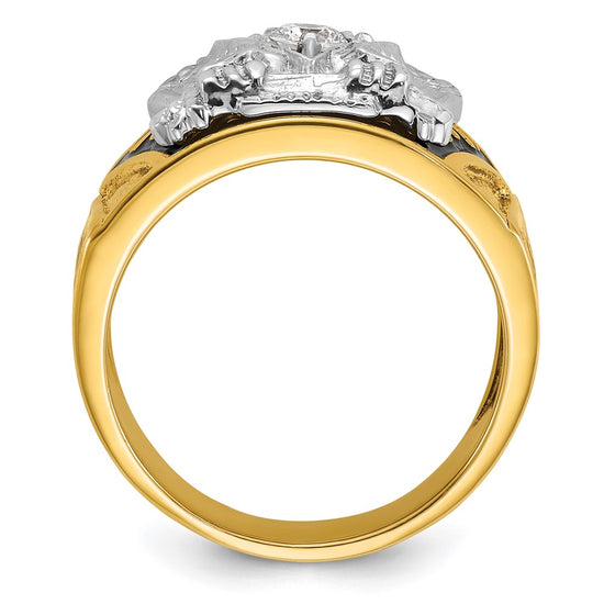 14k Two-tone Men's Polished and Textured with Multi-color Enamel and Diamond 32nd Degree Scottish Rite Masonic Ring