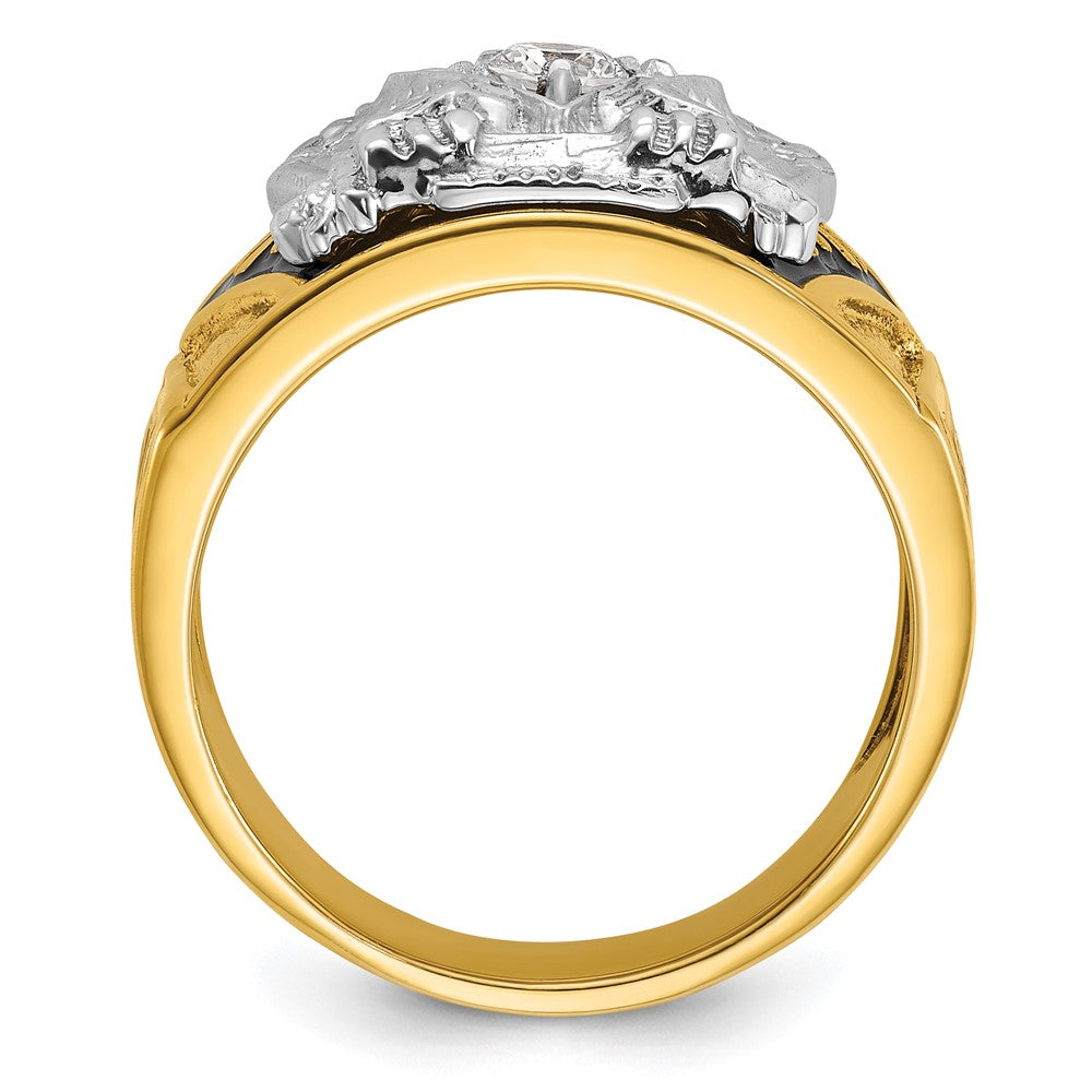 14k Two-tone Men's Polished and Textured with Multi-color Enamel and Diamond 32nd Degree Scottish Rite Masonic Ring
