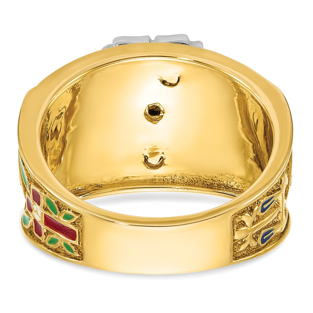 14k Two-tone Men's Polished and Textured with Multi-color Enamel and Diamond 32nd Degree Scottish Rite Masonic Ring