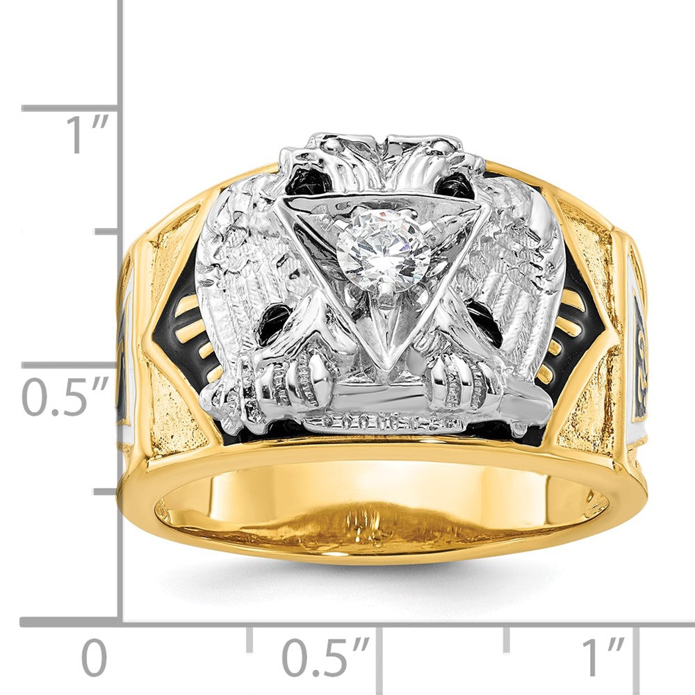 14k Two-tone Men's Polished and Textured with Multi-color Enamel and Diamond 32nd Degree Scottish Rite Masonic Ring