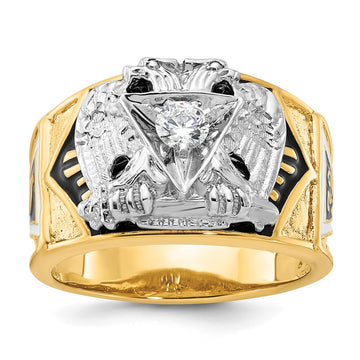 14k Two-tone Men's Polished and Textured with Multi-color Enamel and Diamond 32nd Degree Scottish Rite Masonic Ring