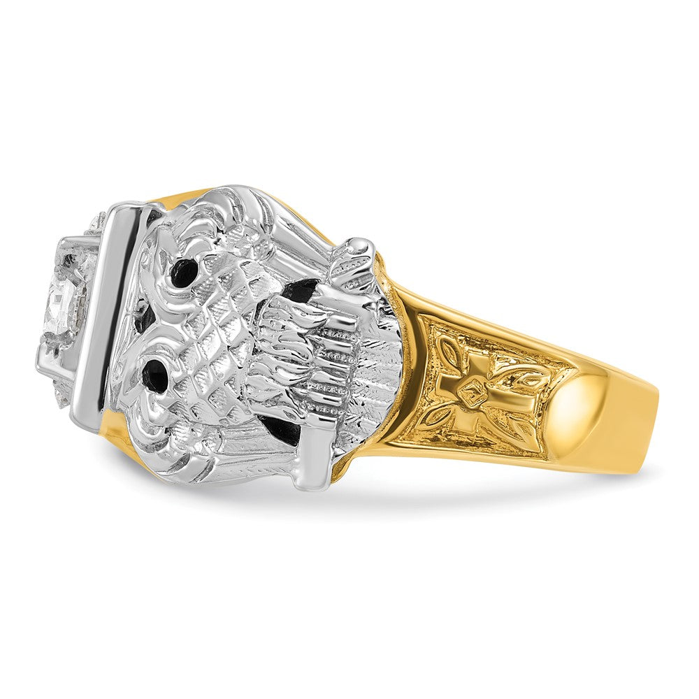 14k Two-tone Men's Polished and Textured with Black Enamel and Diamond Double Eagle Masonic Shriner's Ring
