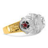 14k Two-tone Men's Polished and Textured with Black Enamel and Diamond Double Eagle Masonic Shriner's Ring