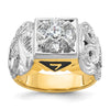 14k Two-tone Men's Polished and Textured with Black Enamel and Diamond Double Eagle Masonic Shriner's Ring