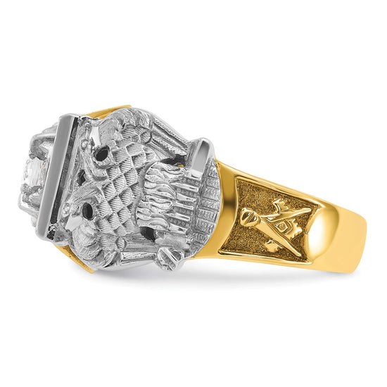 14k Two-tone Men's Polished and Textured with Black Enamel and Diamond 32nd Degree Scottish Rite Masonic Ring