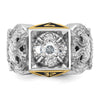 14k Two-tone Men's Polished and Textured with Black Enamel and Diamond 32nd Degree Scottish Rite Masonic Ring