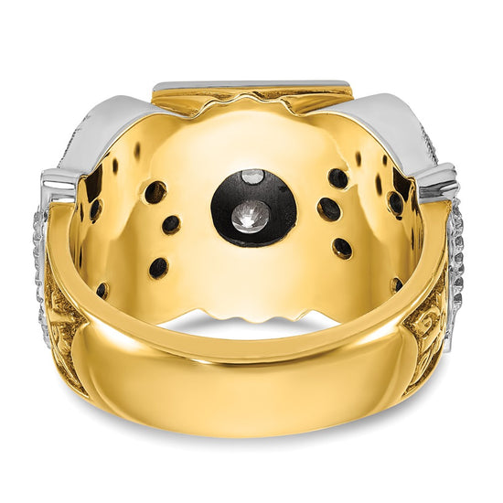 14k Two-tone Men's Polished and Textured with Black Enamel and Diamond 32nd Degree Scottish Rite Masonic Ring