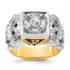 14k Two-tone Men's Polished and Textured with Black Enamel and Diamond 32nd Degree Scottish Rite Masonic Ring