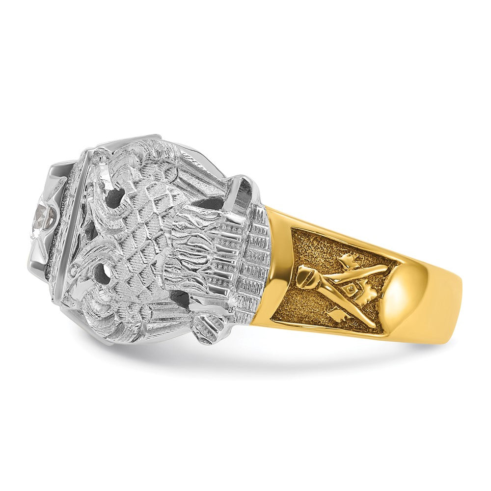 14k Two-tone Men's Polished and Textured with Black Enamel and Diamond 32nd Degree Scottish Rite Masonic Ring