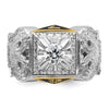 14k Two-tone Men's Polished and Textured with Black Enamel and Diamond 32nd Degree Scottish Rite Masonic Ring