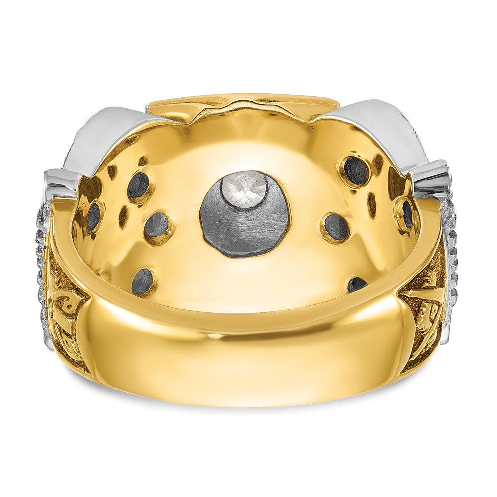 14k Two-tone Men's Polished and Textured with Black Enamel and Diamond 32nd Degree Scottish Rite Masonic Ring