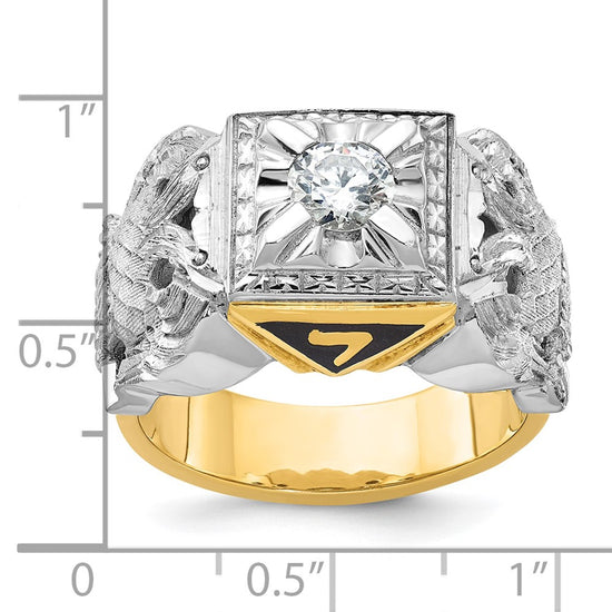 14k Two-tone Men's Polished and Textured with Black Enamel and Diamond 32nd Degree Scottish Rite Masonic Ring