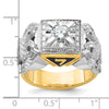 14k Two-tone Men's Polished and Textured with Black Enamel and Diamond 32nd Degree Scottish Rite Masonic Ring