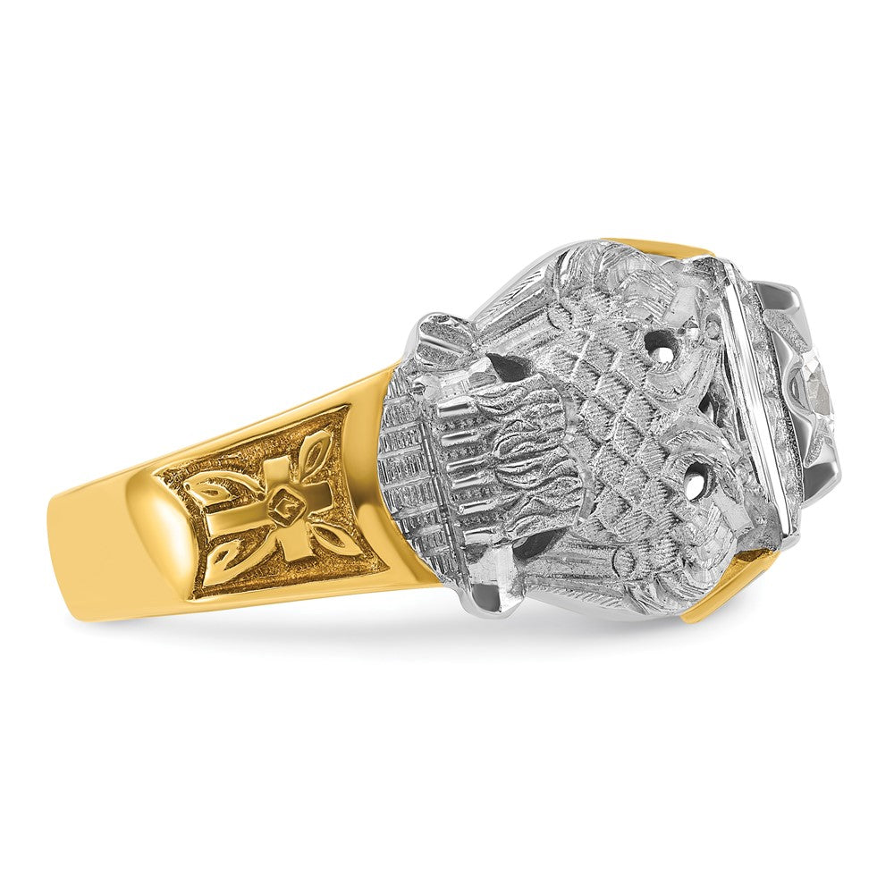 14k Two-tone Men's Polished and Textured with Black Enamel and Diamond 32nd Degree Scottish Rite Masonic Ring