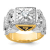 14k Two-tone Men's Polished and Textured with Black Enamel and Diamond 32nd Degree Scottish Rite Masonic Ring