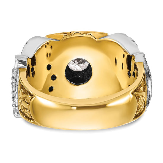 14k Two-tone Men's Polished and Textured with Black Enamel and Diamond Double Eagle Masonic Shriner's Ring