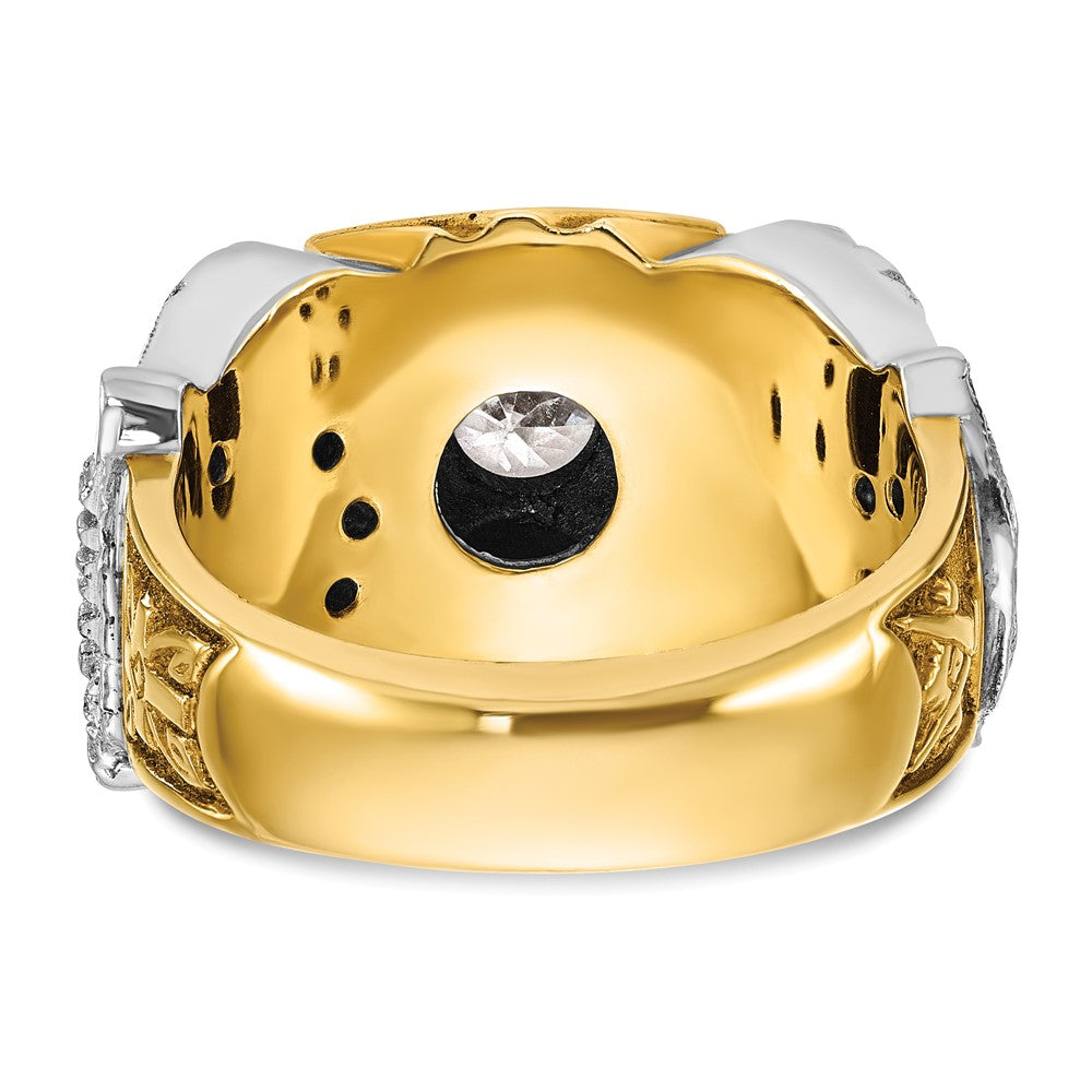 14k Two-tone Men's Polished and Textured with Black Enamel and Diamond Double Eagle Masonic Shriner's Ring