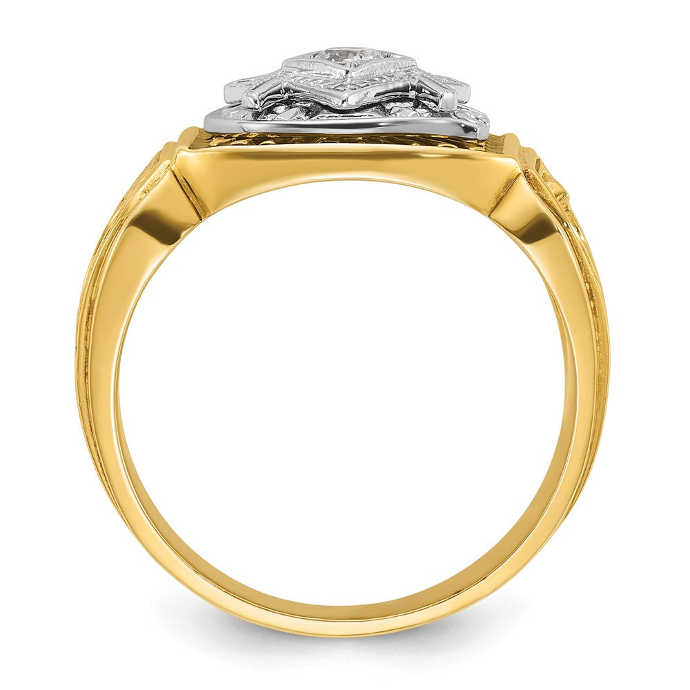 IBGoodman 10k Two-tone Men's Polished and Textured with Blue and Black Enamel Diamond Blue Lodge Master Masonic Ring